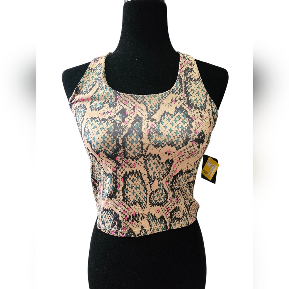 NWT Pro Player Women's Small Stretch Strappy Racerback Workout Top Snake Print